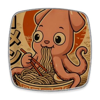 Ramen Octopus Cartoon in Sepia - Square fridge magnet - white - Front