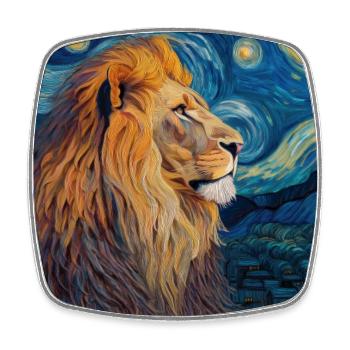 Lion Van Gogh - Magnet carré - blanc - Devant