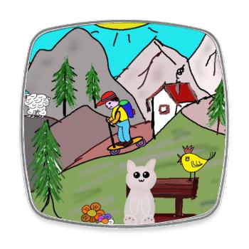 Funny Alpine Idyll Cartoon Holiday Mountains Mountains - Square fridge magnet - white - Front