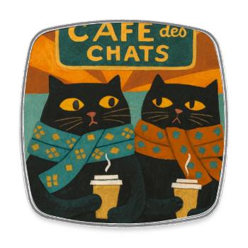Le Café des Chats – Illustration Vintage Rétro  - Magnet carré - blanc - Devant