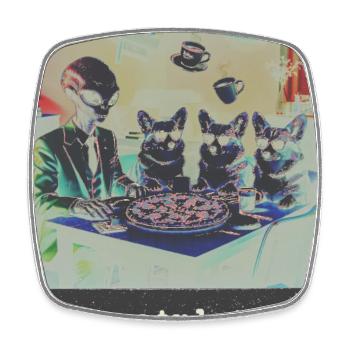 Retro Alien Corgi Pizza Party surreale Grafik - Viereckiger Kühlschrankmagnet - Weiß - Vorne