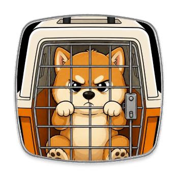 Grumpy dog in suitcase box design - Square fridge magnet - white - Front