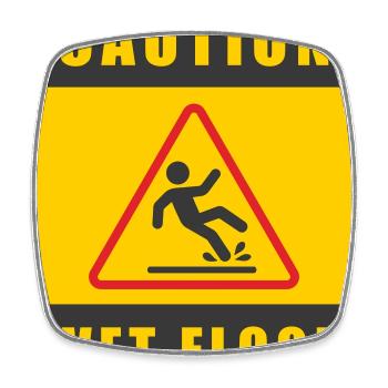 Vorsicht Nassboden-Sicherheitswarnschild Gelbes Symbol - Viereckiger Kühlschrankmagnet - Weiß - Vorne