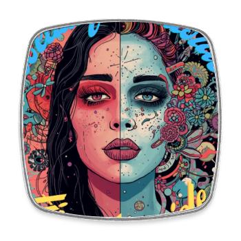 Beautiful Outside Tired Inside Female Portrait - Square fridge magnet - white - Front