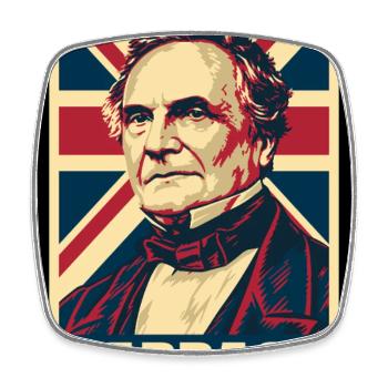 Charles Babbage UK Pop Art - Viereckiger Kühlschrankmagnet - Weiß - Vorne