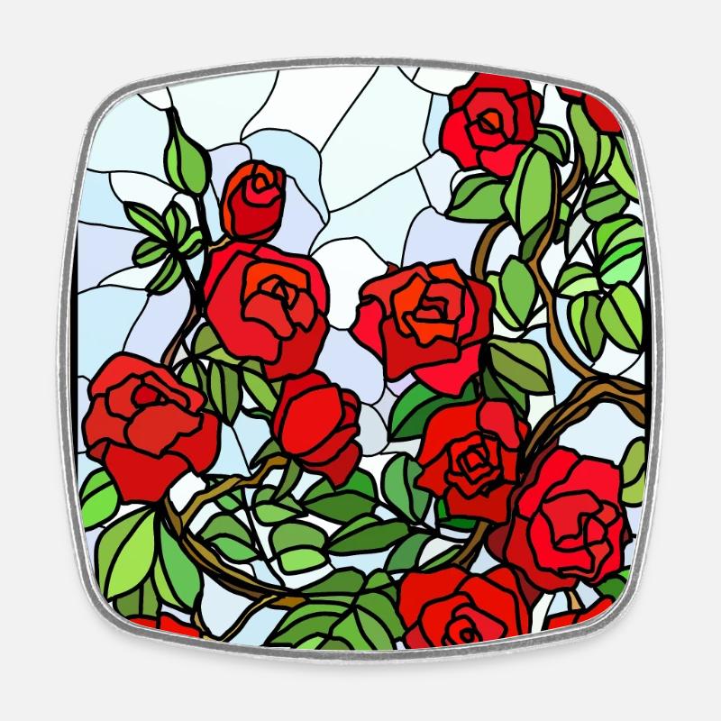 Stained Glass Roses - Square fridge magnet - white