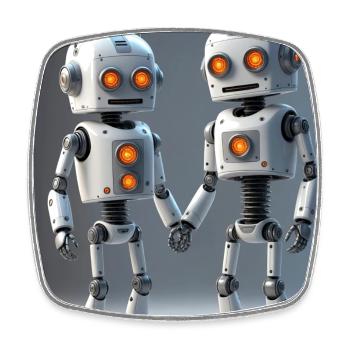 Robot Couple - Square fridge magnet - white - Front