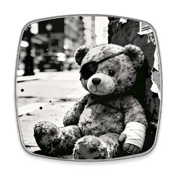 Urbaner Noir Teddybär im Ruin - Viereckiger Kühlschrankmagnet - Weiß - Vorne