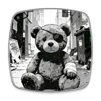 Teddybär mit Augenklappe in Straßennähe - Viereckiger Kühlschrankmagnet - Weiß - Vorne