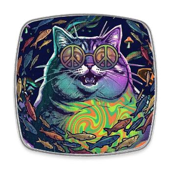 Katze Hippie Weltraum - Viereckiger Kühlschrankmagnet - Weiß - Vorne