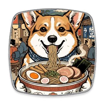 Ramen Corgi in Ukiyo-e Alley - Square fridge magnet - white - Front