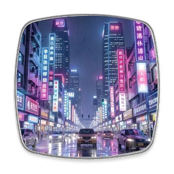 Paysage urbain de pluie néon - Magnet carré - blanc - Devant