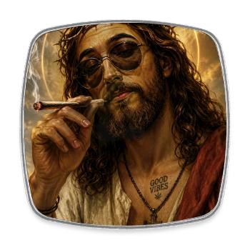 Jesus raucht einen Joint Humor - Viereckiger Kühlschrankmagnet - Weiß - Vorne