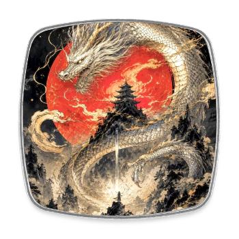 Dragon ancestral et pagode rouge - Magnet carré - blanc - Devant