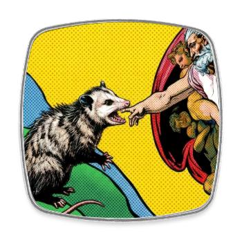 Opossum Beats God's Hand Funny Opossum Meme - Square fridge magnet - white - Front