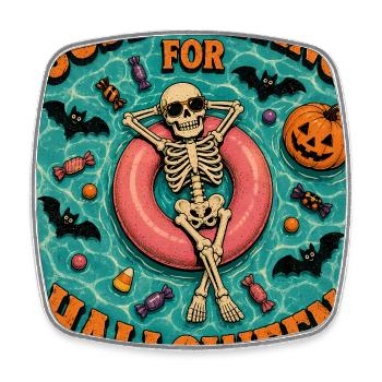 Attendant l’anticipation du squelette d’Halloween - Magnet carré - blanc - Devant