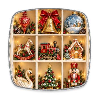 Weihnachts-Kuriositätenschrank - Viereckiger Kühlschrankmagnet - Weiß - Vorne