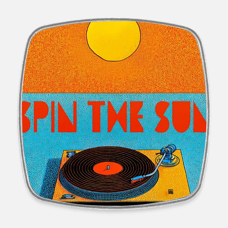Vintage Turntable Under Sun - Square fridge magnet - white