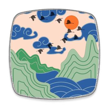 Korean Art Design with Cranes & Origami Boat - Square fridge magnet - white - Front