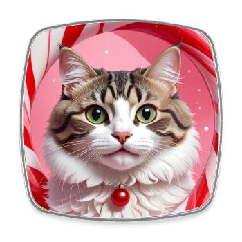 Chat de Noël en conception d’anneau de bonbons - Magnet carré - blanc - Devant