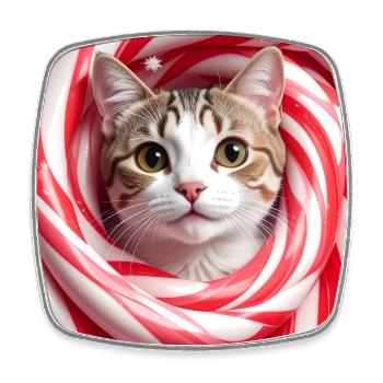 Weihnachtskatze in Pfefferminzbonbons - Viereckiger Kühlschrankmagnet - Weiß - Vorne