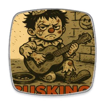 Garçon clown de rue avec affiche de guitare - Magnet carré - blanc - Devant
