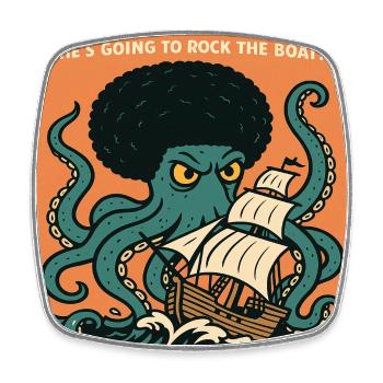 Afro Kraken auf hoher See mit Segelschiff - Viereckiger Kühlschrankmagnet - Weiß - Vorne