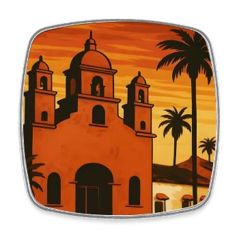Sunset, church, palm trees and beach - Square fridge magnet - white - Front