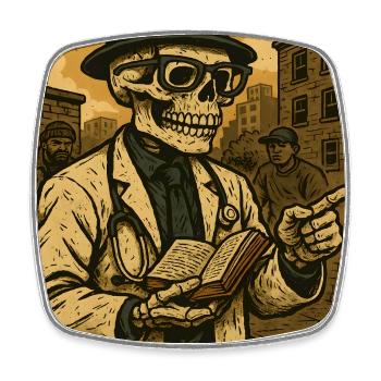 Skeleton doctor with book in retro style - Square fridge magnet - white - Front