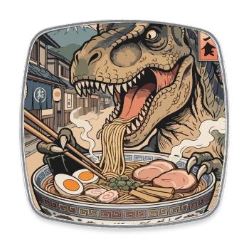 Ramen Roar: Dino, T-Rex in Ukiyo Street - Square fridge magnet - white - Front
