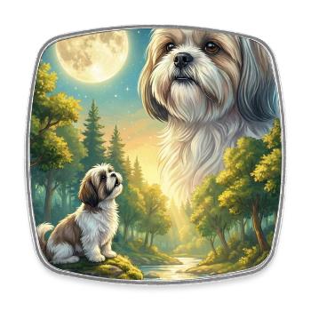 Hurlant à la Lune Mème Chien Shih Tzu - Magnet carré - blanc - Devant