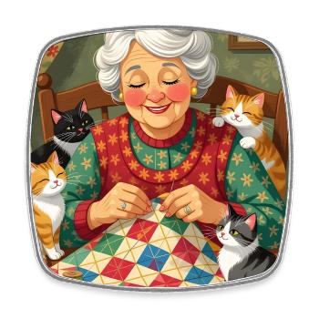L’atelier de courtepointe pour chats de grand-mère - Magnet carré - blanc - Devant