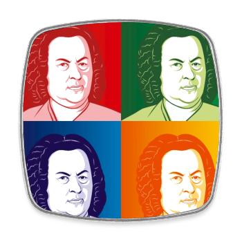 Johann Sebastian Bach in cartoon style - Square fridge magnet - white - Front