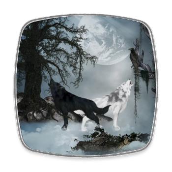 Loup noir et blanc - Magnet carré - blanc - Devant