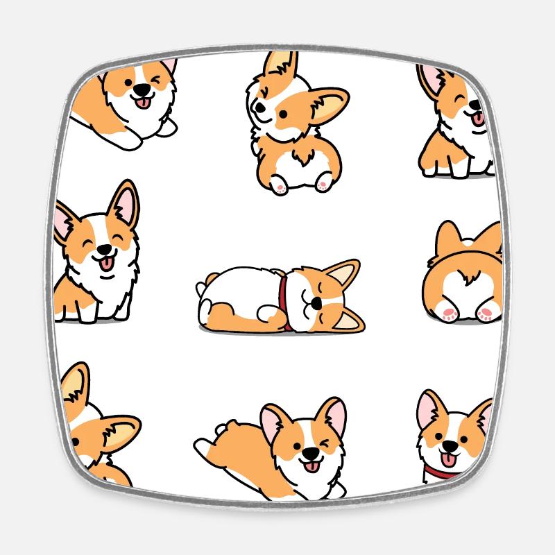 Kawaii Corgi - Magnet carré - blanc