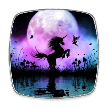 Wonderful unicorn with fairy at night - Square fridge magnet - white - Front