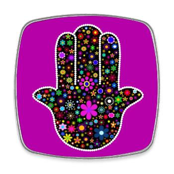 Hand of Fatima with Colorful Flowers - Square fridge magnet - white - Front