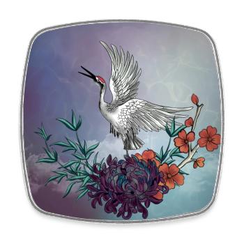 Wunderbarer Kranich mit Blumen - Viereckiger Kühlschrankmagnet - Weiß - Vorne