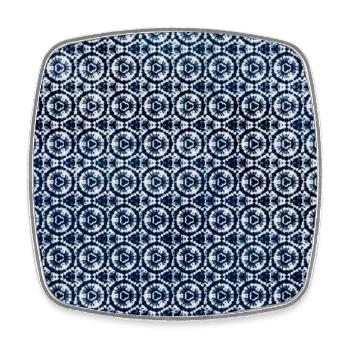 Dark Blue White Tie Dye Textile Pattern - Square fridge magnet - white - Front