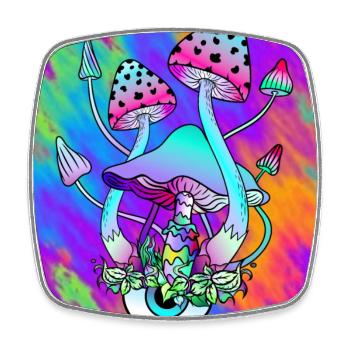 Magic mushrooms colorful Psychedelic mushroom art - Square fridge magnet - white - Front