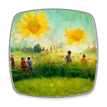 Fröhliche Kinder Spielen auf der Wiese gemalt - Viereckiger Kühlschrankmagnet - Weiß - Vorne