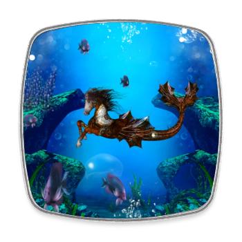 Wunderbares Steampunk-Seepferdchen auf dem Meer - Viereckiger Kühlschrankmagnet - Weiß - Vorne