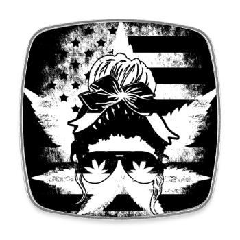 Chanvre chanvre feuilles femme lunettes drapeau américain - Magnet carré - blanc - Devant