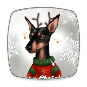 Süßer Miniatur-Pinscher im Weihnachtspullover. - Viereckiger Kühlschrankmagnet - Weiß - Vorne