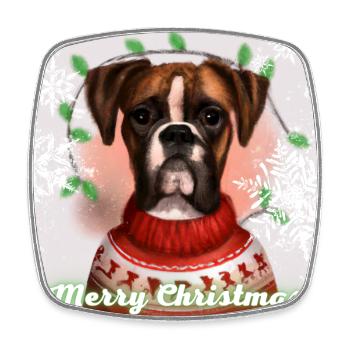 Cute boxer dog in a Christmas reindeer sweater. - Square fridge magnet - white - Front