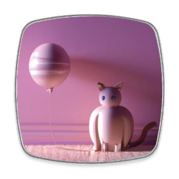 Rosa Katze mit einem Ballon - Viereckiger Kühlschrankmagnet - Weiß - Vorne