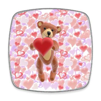 Peluche de la Saint-Valentin avec une mer de cœurs - 3D - Magnet carré - blanc - Devant