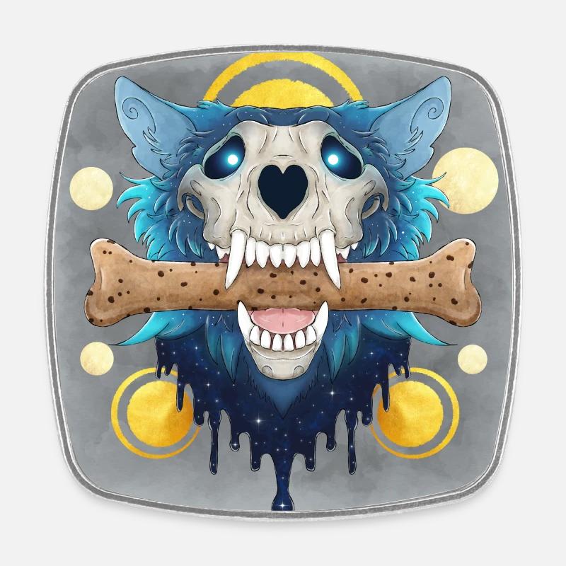 Hellhound Skull - Wolf Skull & Bone Cookie - Poster - Square fridge magnet - white
