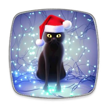 Katze in Weihnachtsbeleuchtung gehüllt - Viereckiger Kühlschrankmagnet - Weiß - Vorne