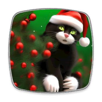 Katze in Weihnachtsmütze und mit Seifenblasen - Viereckiger Kühlschrankmagnet - Weiß - Vorne